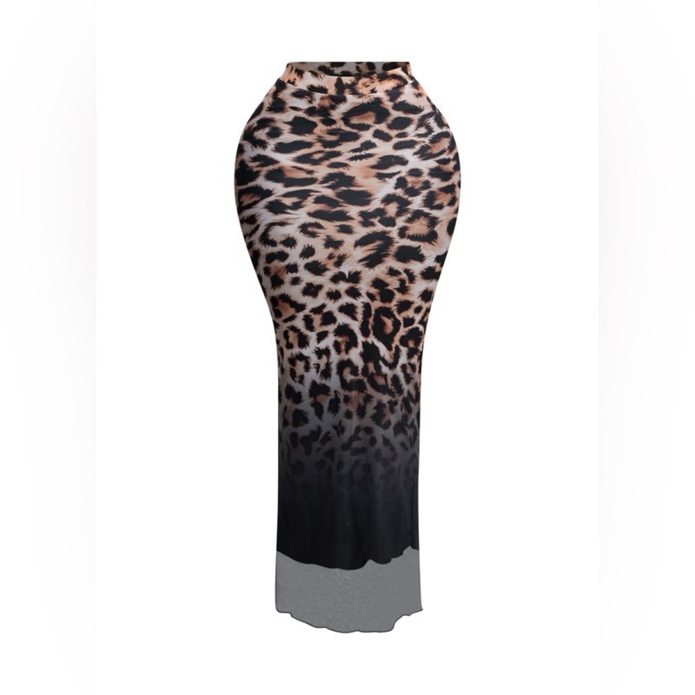 🟠 341B. Leopard Ombré Printed Maxi Mesh Skirt